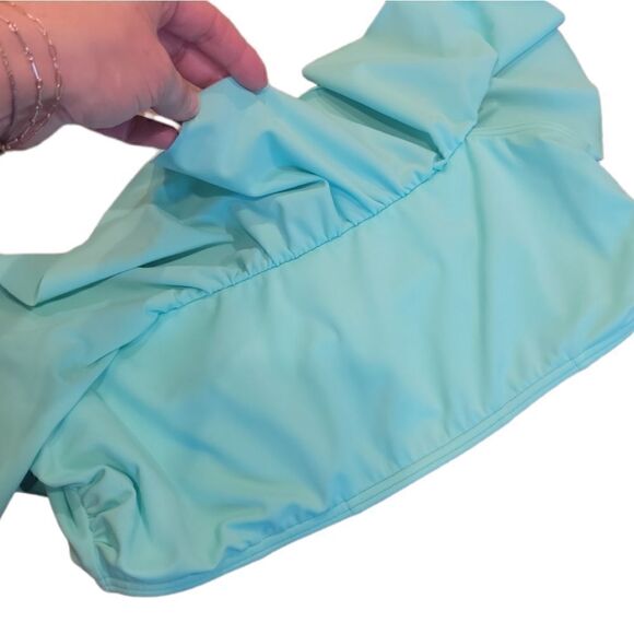 NWOT Victoria's Secret Crop Cropped Flounce Swim Bikini Top Turquoise S - Picture 5 of 9